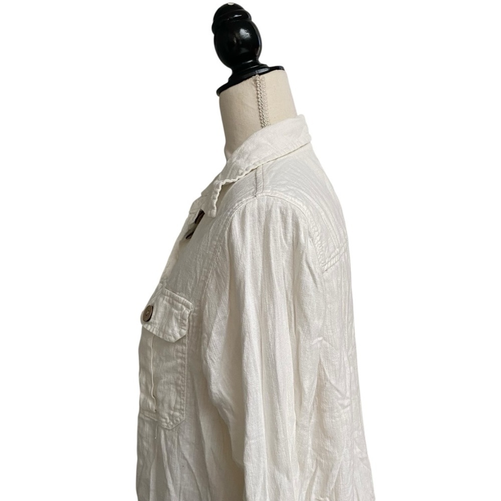 American Eagle Linen Blend Cropped Utility Shirt Jacket White Button Front XS - Picture 8 of 14